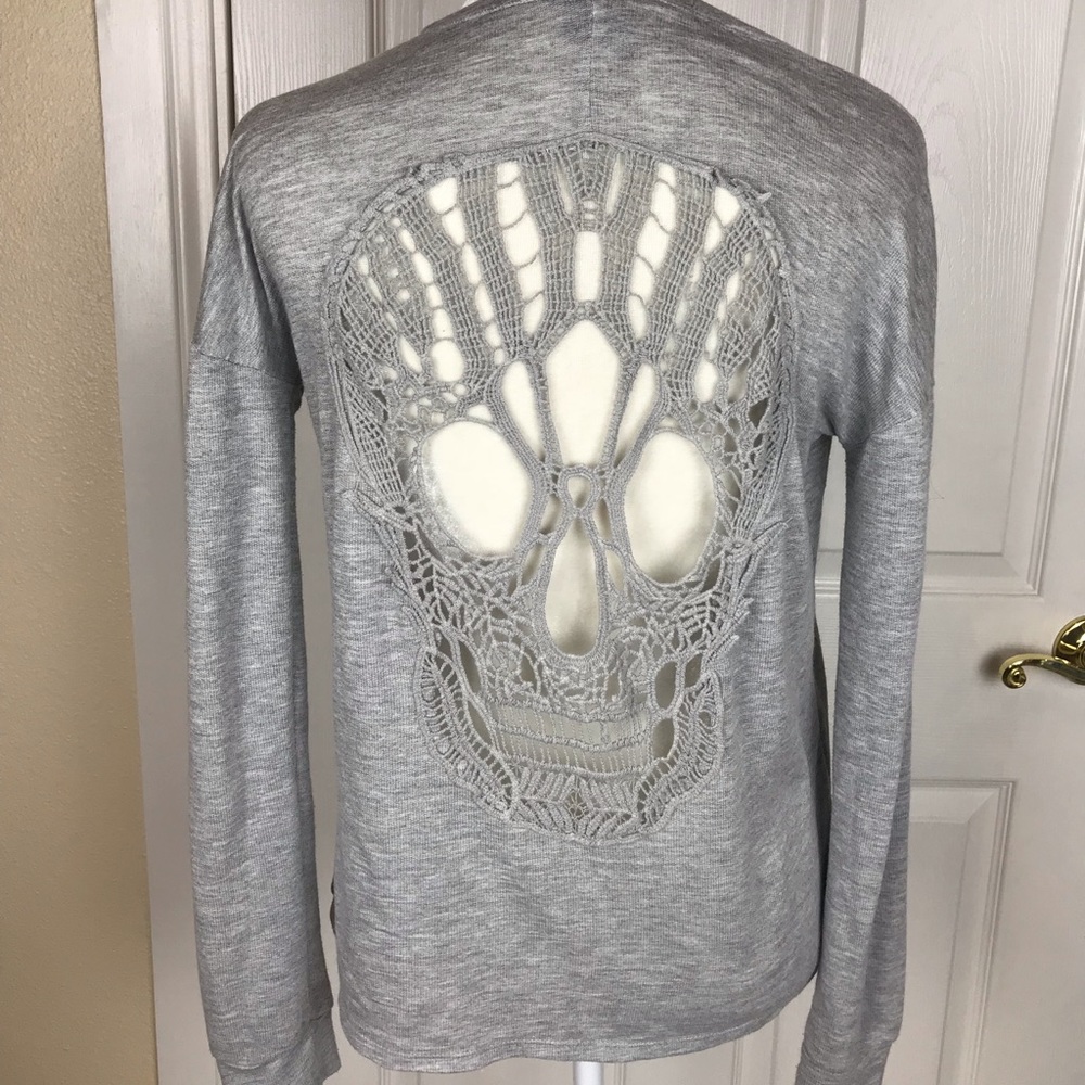 Grey Skeleton Head long sleeve sweater size XS